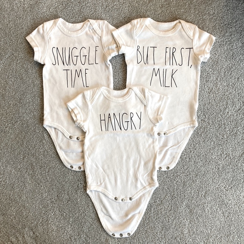 Rae Dunn Baby - set of 3 onesies - Size 3-6 months